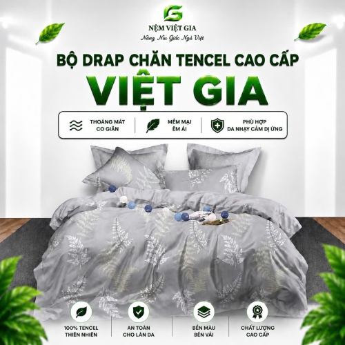 Set Drap & Mền Lụa Tencel 5 món cao cấp Việt Gia